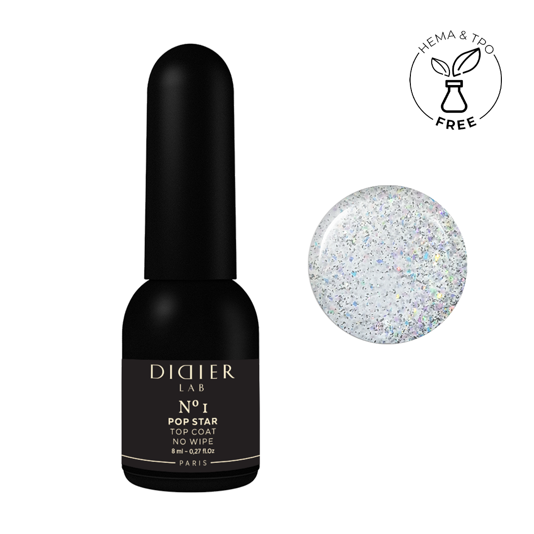 Τζελ Βερνίκι Top coat no wipe "Didier Lab", Pop Star, No1