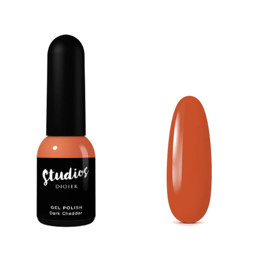Studios Didier Gel Polish Dark Cheddar, bottle and colour swatch