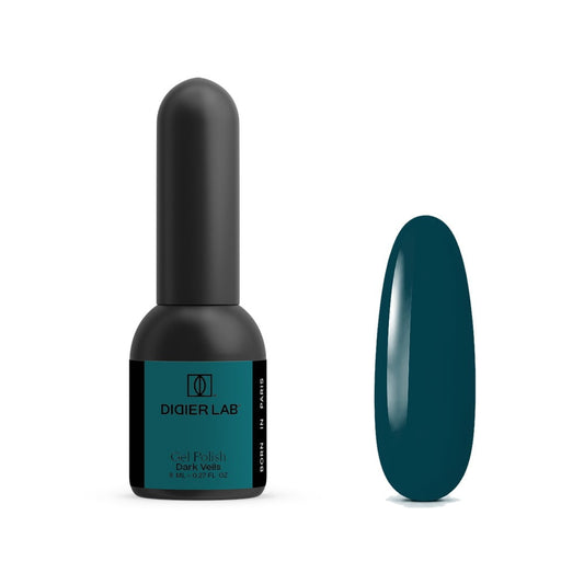 Didier Lab Dark Veils gel polish 8ml, bottle and teal colour swatch