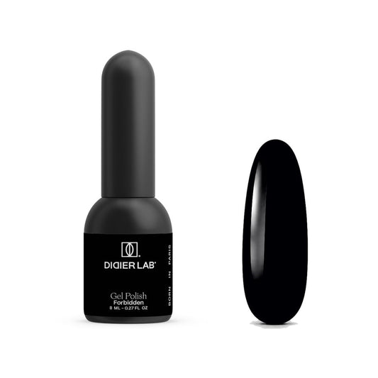 Didier Lab Forbidden gel polish 8ml, bottle and black colour swatch