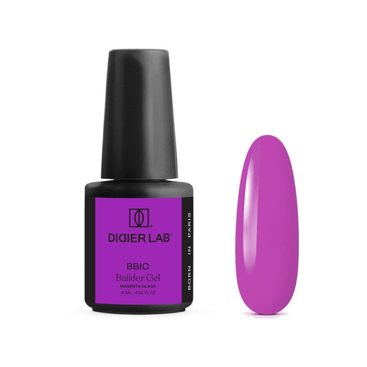 Didier Lab BBIO Builder Gel Magenta Glass 15 ml, μπουκάλι και δείγμα απόχρωσης