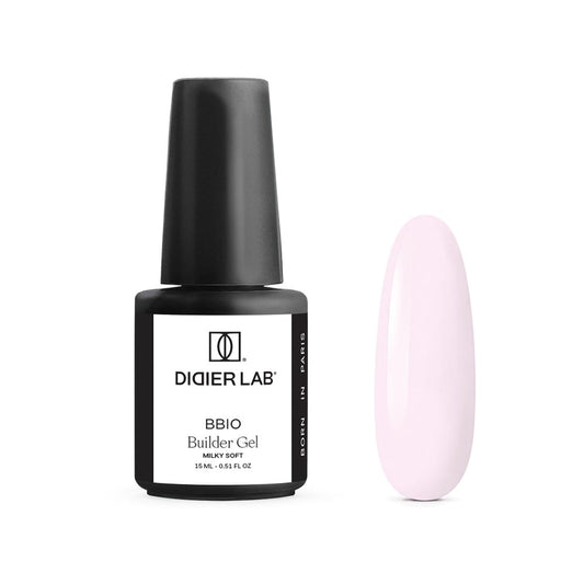 Didier Lab BBIO Builder Gel Milky Soft 15 ml, μπουκάλι και δείγμα απόχρωσης